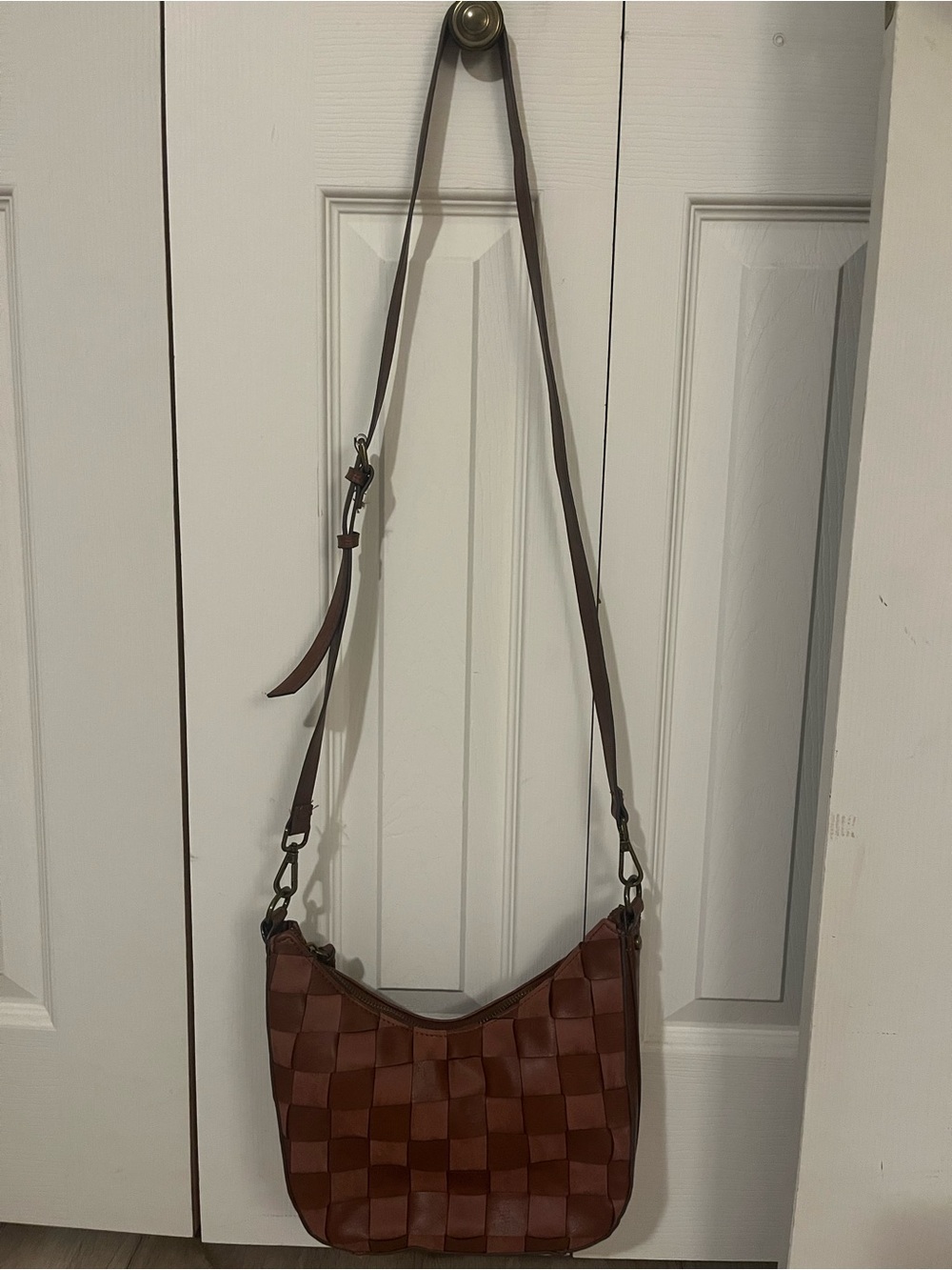 Woven Leather Crossbody Bag - Brown